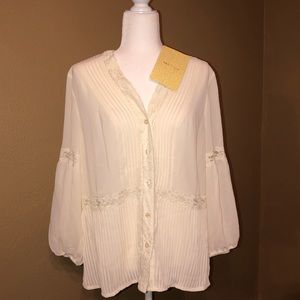Dialogue • Sheer Ivory Button Down Blouse